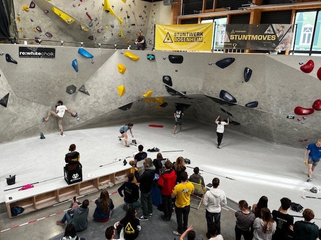Blick auf die Finalwand im Rosenheimer Stuntwerk (Foto: DAV BW)